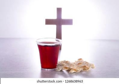 The Holy Communion of the Christian Faith of Wine and Unleavened Bread - Shutterstock ID 1268638963