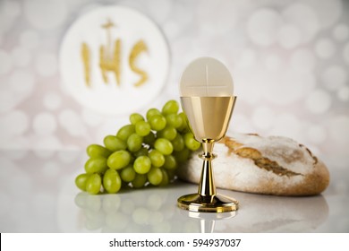 Holy communion elements on white background