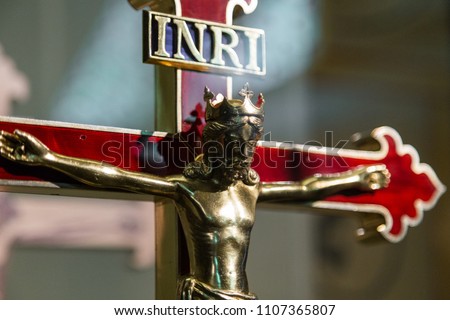 Holy cross with crucified Jesus Christ with the inscription: INRI Iesus Nazarenus, Rex Iudaeorum