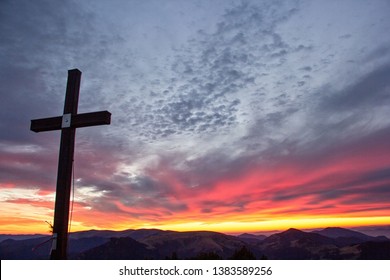 Holy Cross at the top of the mountains - Shutterstock ID 1383589256