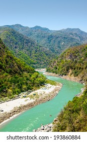 Holy Ganges River Flows In A Valley, India