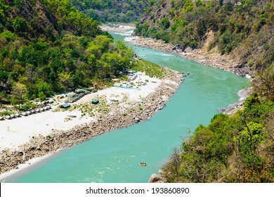 Holy Ganges River Flows In A Valley, India