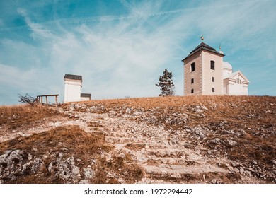 Holy Hill Dominant Landmark In Mikulov. Chapel Of Saint Sebastian, Bell Tower And Holy Sepulchre