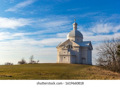 Holy Hill (Svaty Kopecek) with Saint Sebastian chapel. Mikulov, South Moravian region. Czech Republic.