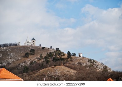 Holy Hill or Svaty Kopecek Saint Sebastian chapel,  Mikulov town in Czech Republic.
