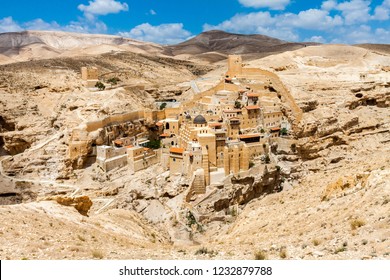 Holy Lavra of Saint Sabbas, Mar Saba,  Eastern Orthodox Christian monastery overlooking the Kidron Valley halfway the Old City of Jerusalem and the Dead Sea. West Bank, Palestine, Israel. - Shutterstock ID 1232879788