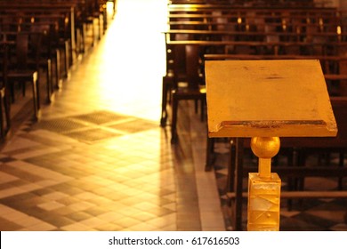 Holy Light with a pulpit in cathedral - Shutterstock ID 617616503