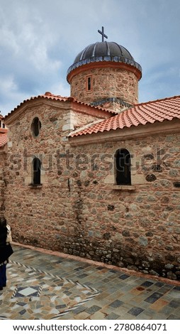 The Holy Monastery of Saint David the Elder in Rovies, Evia island. This historic Orthodox monastery, nestled in a lush green valley, is one of the most revered spiritual centers in Central Greece, known for its Byzantine architecture and the relics or the tomb of the beloved saint. (GR: Ιερά Μονή Οσίου Δαυίδ του Γέροντος στις Ροβιές, Εύβοια, Ελλάδα)