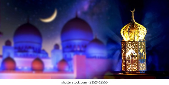 holy month Ramadan background with festive amp and mosque