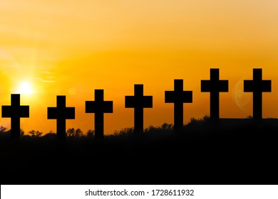 Holy Place Cemetery Concept Cross Sunset Stock Photo 1728611932