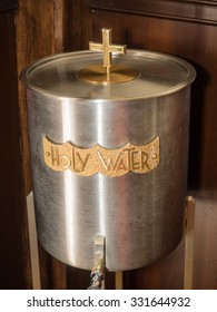 Holy Water Bucket Inside Roman Catholic Church.