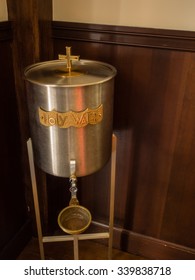 Holy Water Bucket Inside Roman Catholic Church.