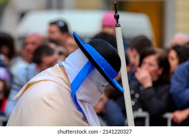 Holy Week Rites - Brothers on a pilgrimage to the main churches during the Procession of Taranto, Puglia, Italy. April 2019