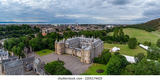 Holyrood Palace, Official Residence Of The Queen In Edinburgh, Scotland. Aerial View.