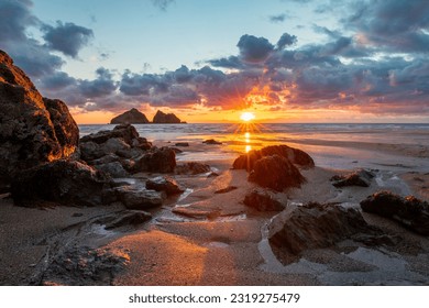 Holywell bay, Newquay, Cornwall at sunset, beautiful beach with amazing views - Powered by Shutterstock