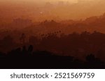 Holywood hills during sunset in the city of Los Angeles City, California, USA. Travel photography. Landscape photography.