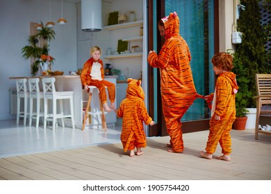 home activity on quarantine, family arranging a costume home party