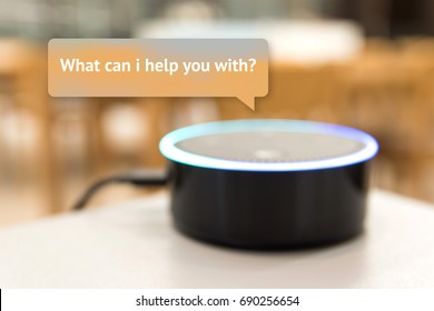 Home Advisor , Voice Recognition , Artificial Intelligence Device And Internet Of Things Concept. 