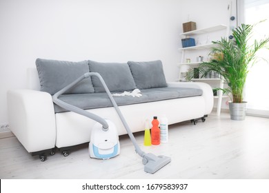 Home, Apartment And Room Sterilization / Decontamination, Cleaning, Vacuuming With Vacuum Cleaner And Chemicals In The Time Of Dangerous Viruses.