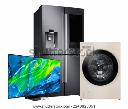 Home appliances. Tv, refrigerator and washing maching