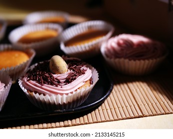 Home Baked Cupcake Decorated With Pink Frosting Close Up Shot Selective Focus 