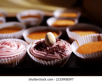 Home Baked Cupcake Decorated With Pink Frosting Close Up Shot Selective Focus 