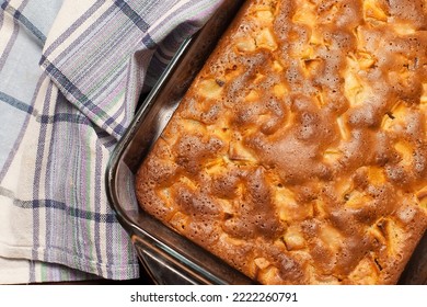 Home Baked Lattice Apple Pie On Wooden Table