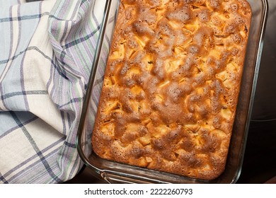 Home Baked Lattice Apple Pie On Wooden Table