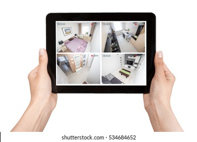 Home Camera Cctv Monitoring Monitor System Alarm Smart House Video Phone View Concept - Stock Image