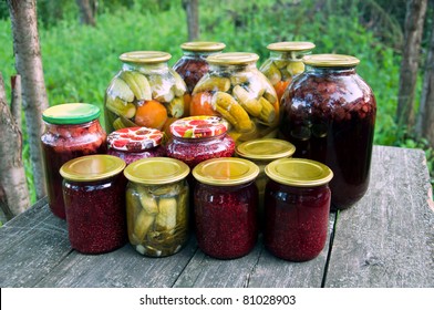 Home Canning. Pickled Vegetables And Jam