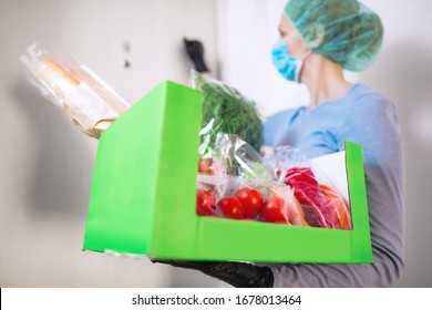 Home Delivery Food During Virus Outbreak, Coronavirus Panic And Pandemics. Stay Safe!