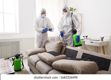 Home disinfection by cleaning service, surface treatment from coronavirus, steam disinfection