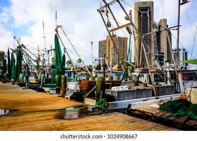 Home And Dry - Shrimp Boats At Waters' Edge, Corpus Christi, Texas, November 2017.