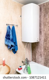 Home Electric Or Gas Water Heater In The Bathroom. Geyser