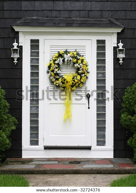 Home Entrance Decorative Wreath On Front Stock Photo Edit Now