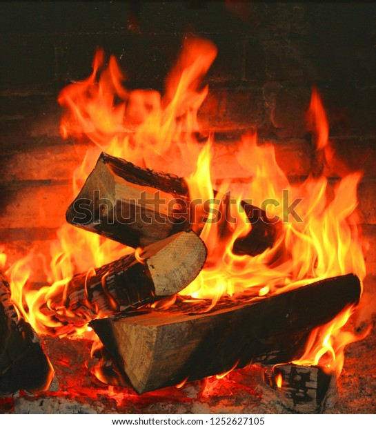 Home Fireplace Beautiful Orange Fire Wood Stock Photo Edit Now