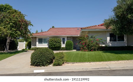 Home and garden in suburban San Diego neighborhood California.