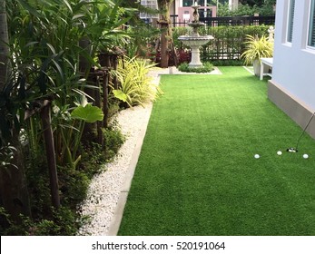 Home golf course, architecture design of grass field around home, artificial grass, fake grass