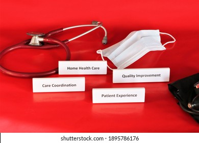 Home Health Care Coordination Patient Experience Consideration In Quality Improvement Shown With Stethoscope On Red Background