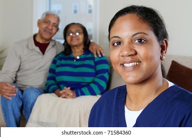 Home Health Care Worker And An Elderly Couple