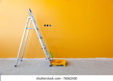 Home Improvement /  Ladder, Paint Can And Paint Roller