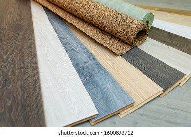 home improvement - laminate flooring samples and underlay - Shutterstock ID 1600893712