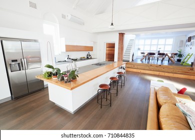 Home Interior With Open Plan Kitchen And Dining Area