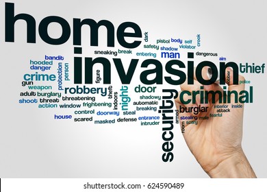 Home Invasion Word Cloud Concept On Grey Background