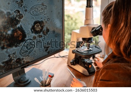 Home lab testing soil samples for soil life biology microorganisms in compost with a microscope, looking at nematodes in Tasmania Australia, organic regenerative agriculture compost
