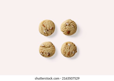  Home Made Almond Butter Cookies Isolated On White Background.