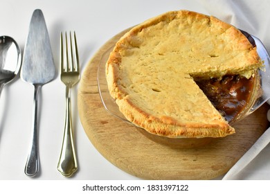 Home Made Beef Steak Pot Pie Topped With Shortcrust Pastry Lid