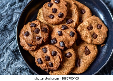 Home Made  Flourless Gluten Free Peanut Butter And Chocolate Chips Cookies .Keto Cookies . Ketogenic Dessert 