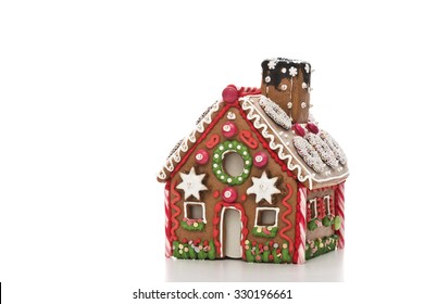 Home Made Gingerbread House With White Background