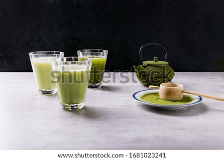 Similar – Image, Stock Photo Matcha latte art with succulent at a coffee shop on a table